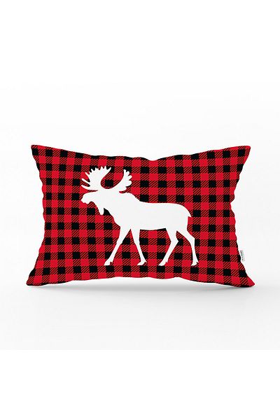 Realhomes Plaid Floor Deer Design Digital Printed Decorative Rectangular Throw Pillow Cover