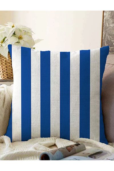 Realhomes Μπλε Navy White Straight Line Design Ψηφιακή τυπωμένη διακοσμητική ριχτάρι μαξιλαροθήκη Raschel