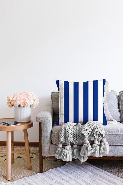 Realhomes Μπλε Navy White Straight Line Design Ψηφιακή τυπωμένη διακοσμητική ριχτάρι μαξιλαροθήκη Raschel