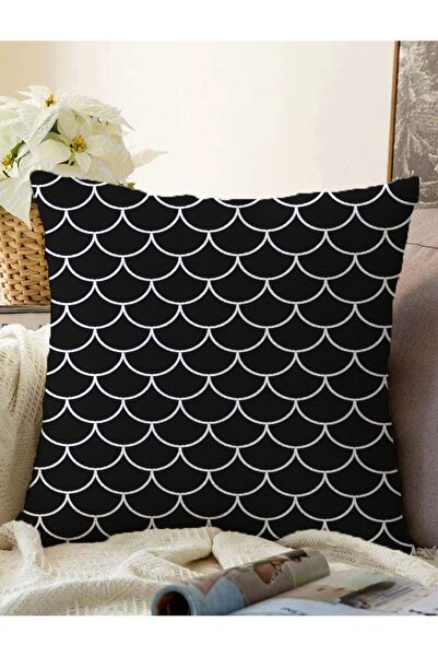 Realhomes Siyah Pul Tasarımlı Dijital Baskılı Modern Raşel Örme Yastık Kırlen...