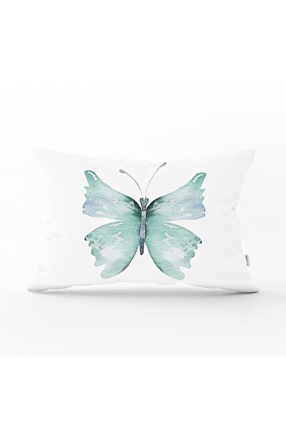 Realhomes Fundal alb Motiv fluture albastru imprimat digital husă de pernă de...