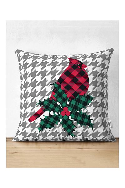 Realhomes Plaid Bird Leaf Design imprimat digital Husă de pernă modernă din piele întoarsă