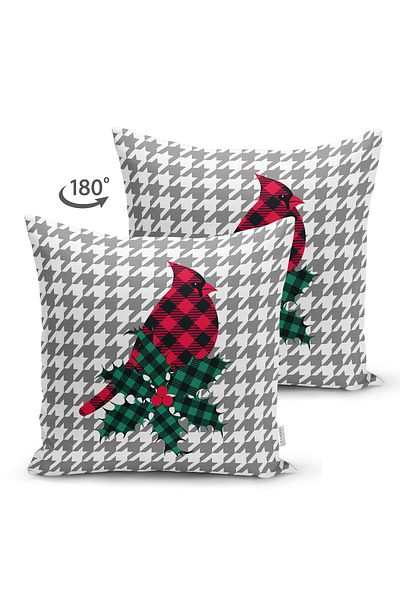 Realhomes Plaid Bird Leaf Design imprimat digital Husă de pernă modernă din piele întoarsă