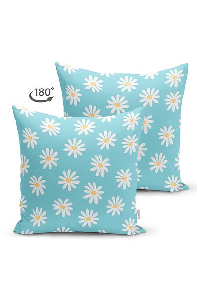 Realhomes Blue Floor Daisy Cartoon Printed Digital Modern Suede Perna Husă de pernă