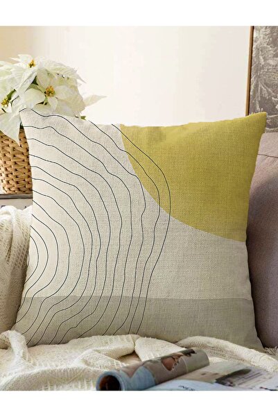 Realhomes Soyut Tarzda Onedraw Çizimli Dijital Baskılı Modern Raşel Örme Yast...
