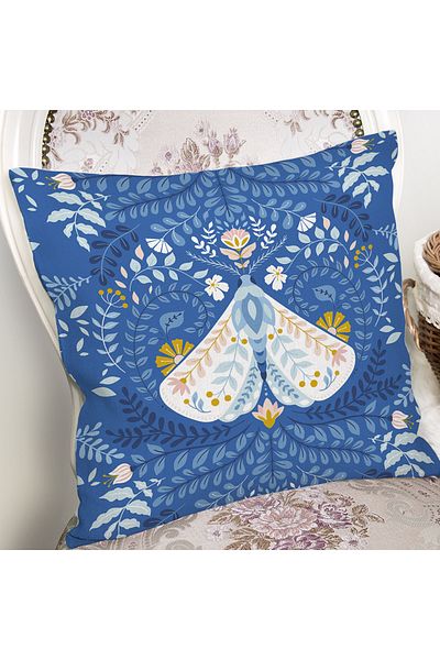 Realhomes Blue Floor Butterfly & Floral Design Special Imprimat digital Față de pernă modernă