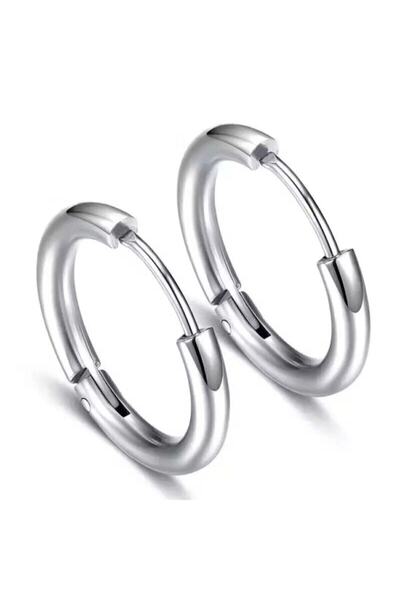 TakıConcept Gümüş Renkli Küçük Boy Çelik Erkek Halka Küpe 10mm