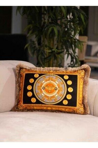 ADAHOME Pillow Brown Baroque Style Decorative Bead Fiber Filled Throw Pillow