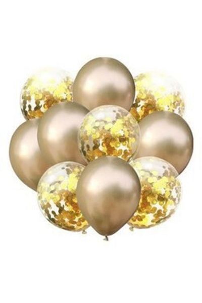 parti sürprizi Golden Balloon Bunch with Confetti 10 Pieces