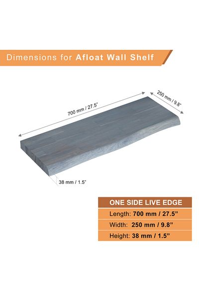 INTERBUILD REAL WOOD Interbuild Floating Wall Shelf,Solid Acacia,Fsc,70X25X3,8 Cm,Fj,Natural Edged,Dusk Gray