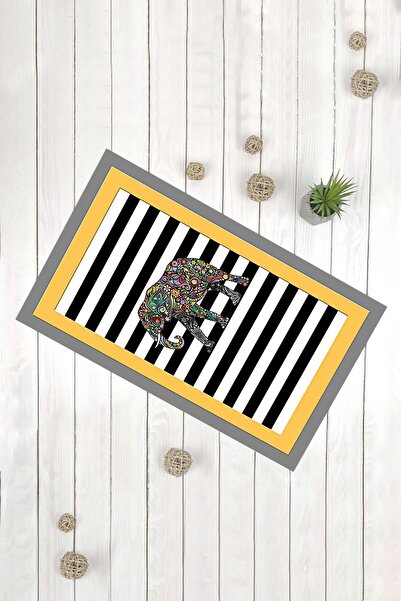 Evsebu Gray Yellow Border Elephant Multi-Purpose Decorative Door Mat