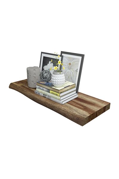 INTERBUILD REAL WOOD Interbuild Floating Wall Shelf,Solid Acacia,Fsc,70X25X3,8 Cm,Fj,Natural Edged,Brown