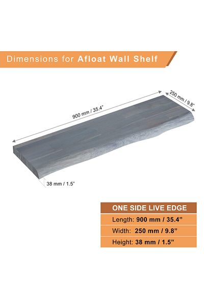 INTERBUILD REAL WOOD Interbuild Floating Wall Shelf,Solid Acacia,Fsc,90X25X3,8 Cm,Fj,Natural Edged,Dusk Gray
