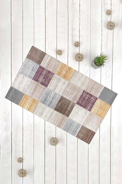 Evsebu Πολύχρωμο τετράγωνο σχέδιο κίτρινο μωβ Διακοσμητικό χαλάκι πολλαπλών χρήσεων για την πόρτα