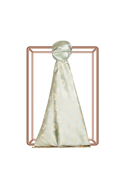 ipekevi Mint Yeşili Semi Monogram Desenli Ipek Şal