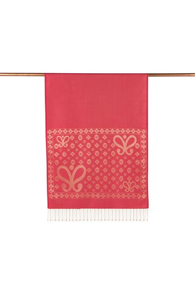 ipekevi Coral Semi Monogram Patterned Silk Shawl