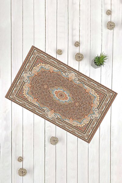 Evsebu Model de covor cu flori, covoraș decorativ multifuncțional maro pentru ușă