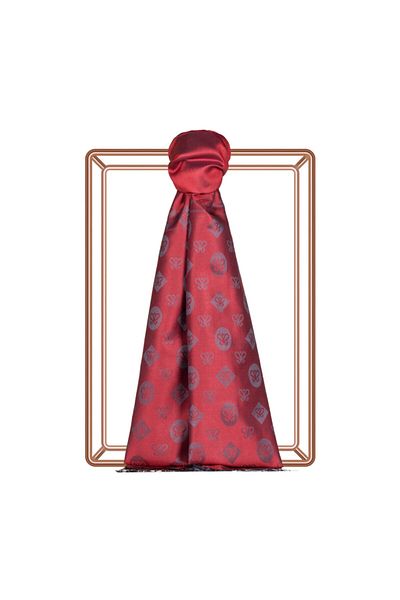 ipekevi Burgundy Semi Monogram Patterned Silk Shawl