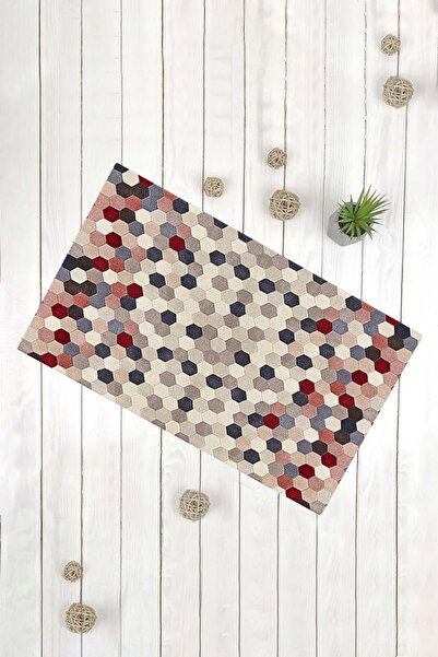 Evsebu Διακοσμητικό χαλάκι πόρτας πολλαπλών χρήσεων με μοτίβο κηρήθρας σε μπλε ναυτικό και μπορντό