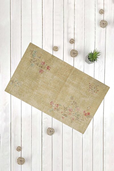 Evsebu Covoraș decorativ multifuncțional pentru ușă, cu fundal galben și flori roșii