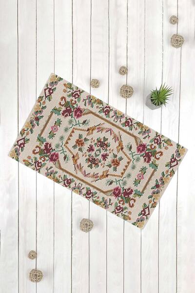 Evsebu Kilim Motif Cream Multi-Purpose Decorative Door Mat