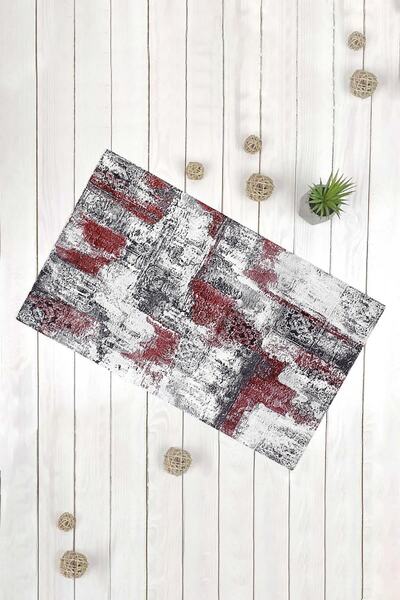 Evsebu Modern Motif Claret Red Gray Multi-Purpose Decorative Door Mat