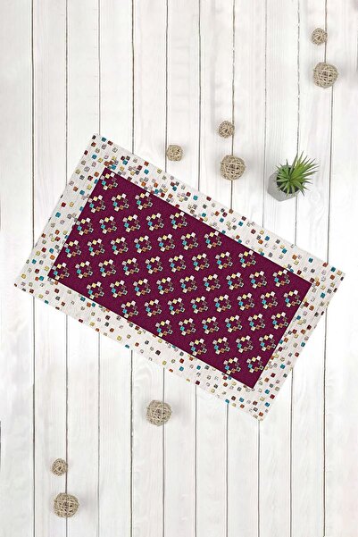 Evsebu Διακοσμητικό χαλάκι πολλαπλών χρήσεων με τετράγωνο μοτίβο μωβ δαπέδου