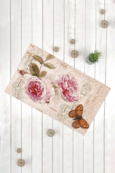 Evsebu Pembe Gül Çok Amaçlı Dekoratif Kapı Önü Paspası