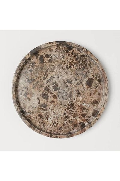 Sümeyra Marble Art Brown - Natural Marble Presentation Tray 25 Cm