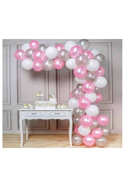 Genel Markalar 100 Adet Metalik Balon Ve 5 M Balon Zinciri (pembe - Gümüş - B...