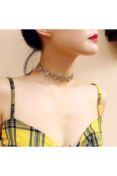Köstebek Harajuku Punk Sequential Heart Choker Necklace