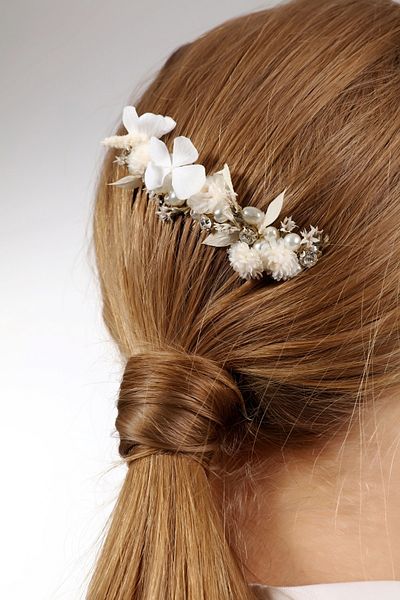 Eva Flore Bridal Engagement Maternity Hair Comb Hairpin with Pearls and White Dried Flowers