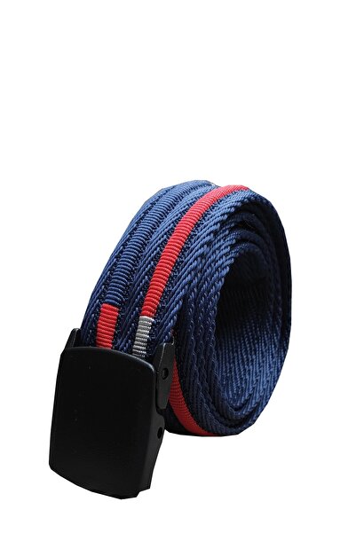 Kemer Dünyası حزام قماش مخطط باللون الأزرق الداكن بنمط تكتيكي مع إبزيم بلاستي...