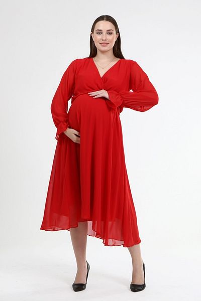 MACFLY Double Breasted Neck Chiffon Dress
