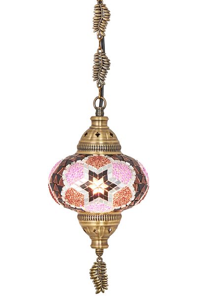 Demmex Handmade Authentic Mosaic Colored Glass Pendant Chandelier, Leaf Chain, 75cm