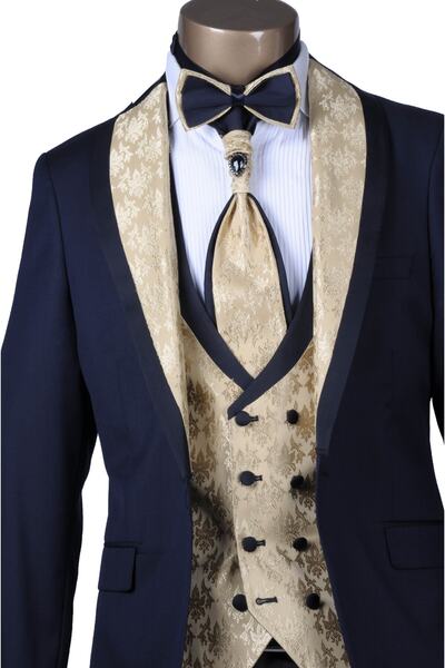 MASERTO Slim Fit Lacivert Özel Siyah Damatlık