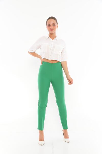 EVS WOMAN Kadın Yeşil Yandan Fermuarlı Beli Lastikli Tayt Pantolon