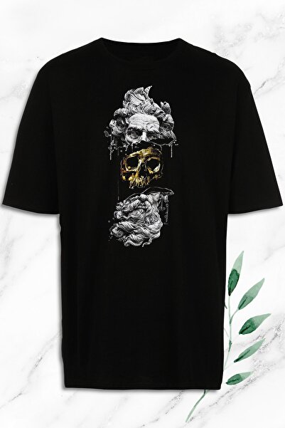 perseusshopping Tricou negru oversize imprimat cu statuia lui Zeus și craniul
