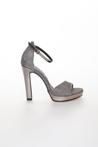 LİLLA High Heel Women's Evening Dress Platinum Color Shoes