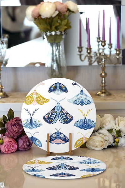 Realhomes 2-Piece Colorful Butterflies Special Design Digital Printed Decorative Round Charger & Placemat