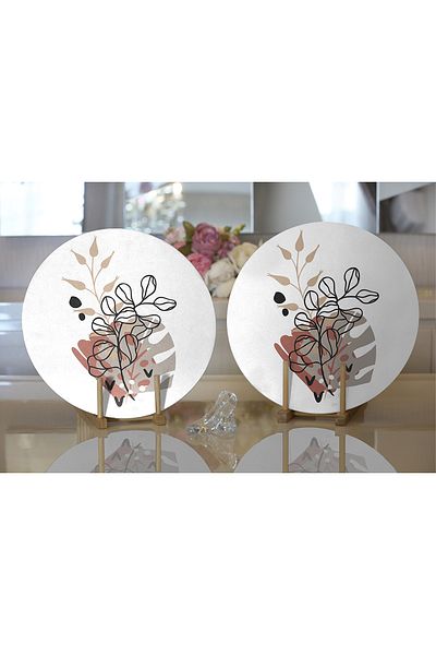 Realhomes 2-Piece Natural Floral Design Digital Printed Decorative Round Plate & Placemat
