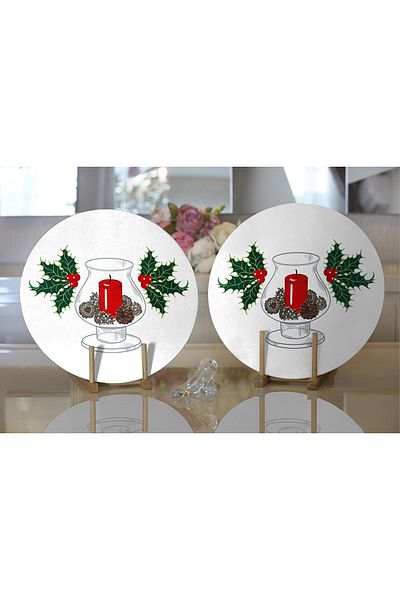 Realhomes 2-Piece Cone Red Candle Design Digital Printed Modern Round Charger & Placemat