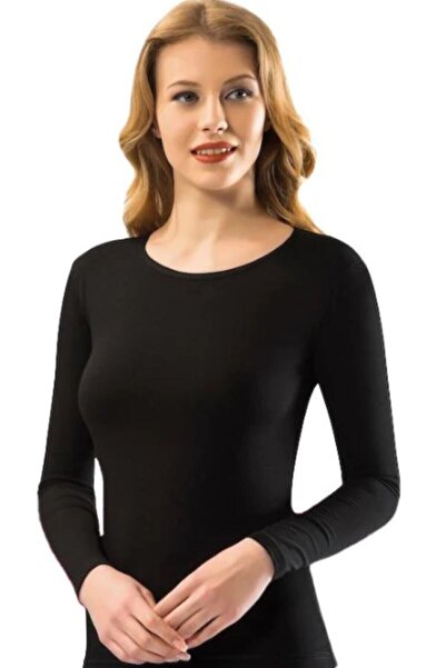 Momslab Жіноча чорна трикотажна футболка з довгими рукавами 6023