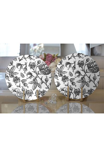 Realhomes 2-Piece Charcoal Flower Patterned Digital Printed Modern Round Charcoal & Placemat