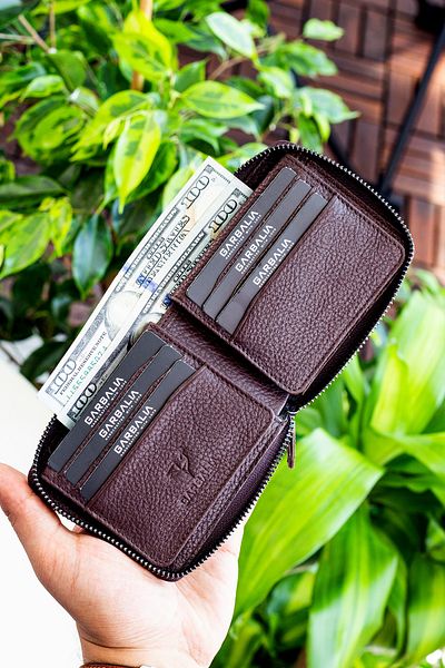 Garbalia Πορτοφόλι Unisex Καφέ Carole από γνήσιο δέρμα με φερμουάρ