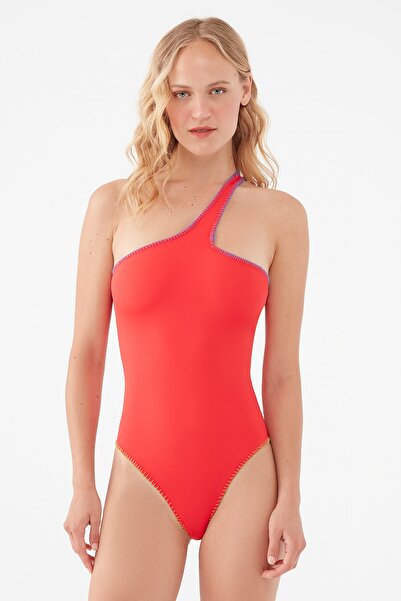 Mavi Γυναικείο Direct Message X Blue Piping Λεπτομερές μαγιό με έναν ώμο 1900041-34329