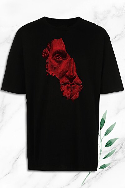 perseusshopping Oversize kroj Mitološki filozof Marko Aurelije Štampano Crna ...