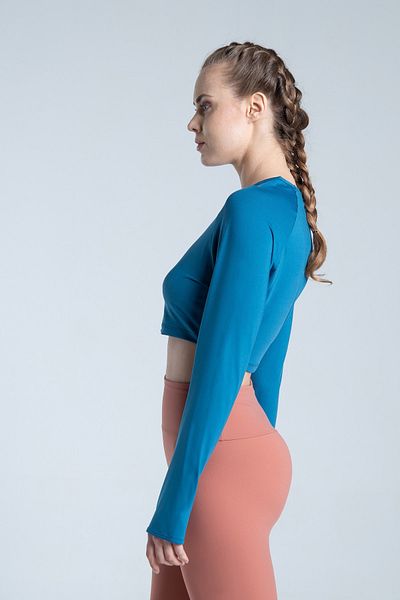 Vienfit Crop sport cu mânecă lungă pentru femei Teal - Antrenament