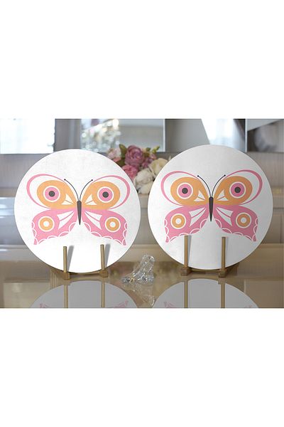 Realhomes 2-Piece Pink Butterfly Design Digital Printed Decorative Round Charger & Placemat