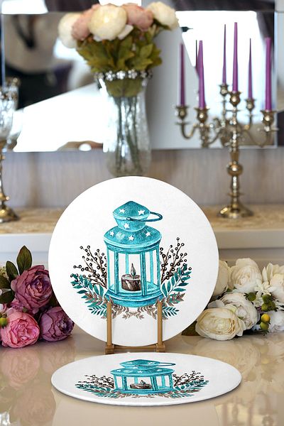 Realhomes 2-Piece Watercolor Drawing Candle Holder Designed Digital Printed Decorative Round Charger & Placemat